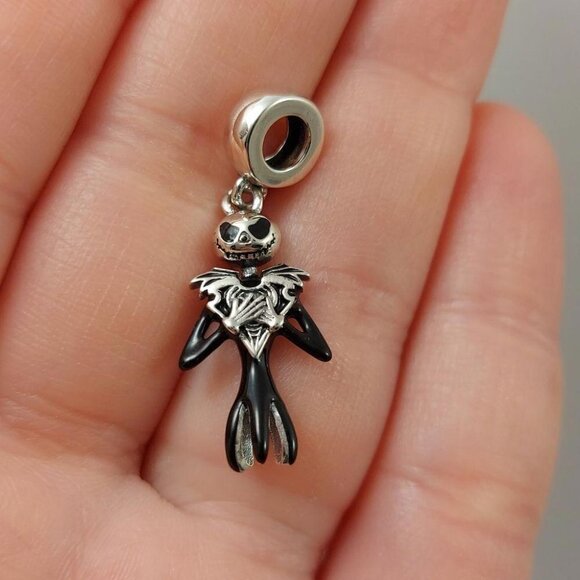 925 Sterling Silver Jack Skellington Dangle Charm - Picture 2 of 8